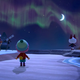 An image of three villagers stargazing at a beautiful sea of colors in the night sky.